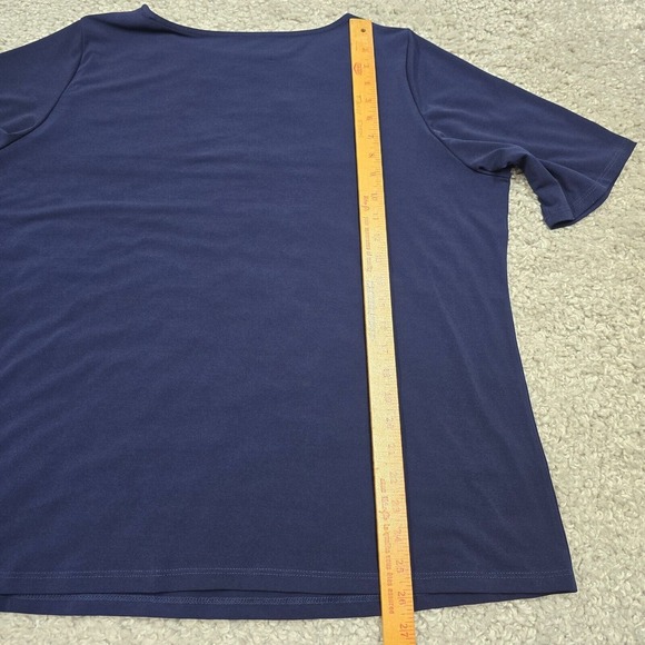 Susan Graver Top Women 1X Blue Liquid Knit Short Sleeve Mature Stretch Career - Picture 7 of 8